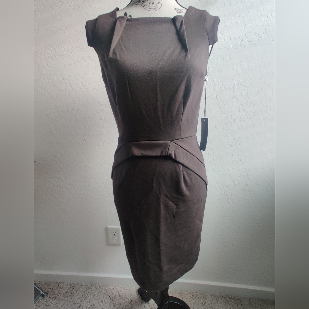 🆕 Jennifer López Coffee Espresso Chocolate Brown Business Casual Midi Dress_2
